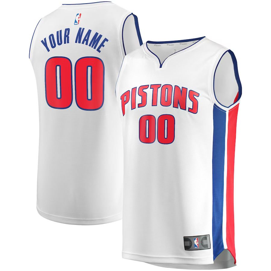 Men Detroit Pistons Fanatics Branded White Fast Break Custom Replica NBA Jersey